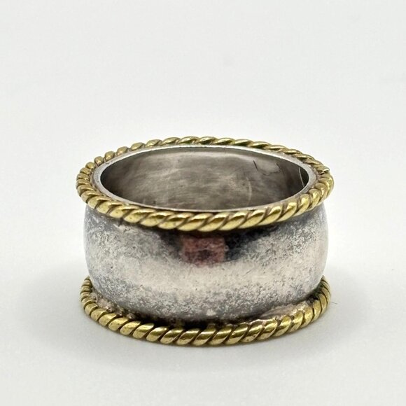 Two-Tone Twisted Rope Edge Sterling Silver Band Ring Mexico 925 - Picture 1 of 8